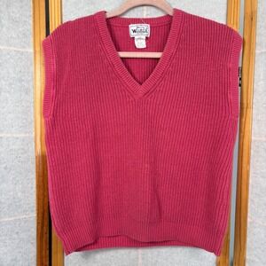 Woolrich Sweater Vest Womens S Hampton Rose Pink Cotton V-Neck Shaker Knit Good